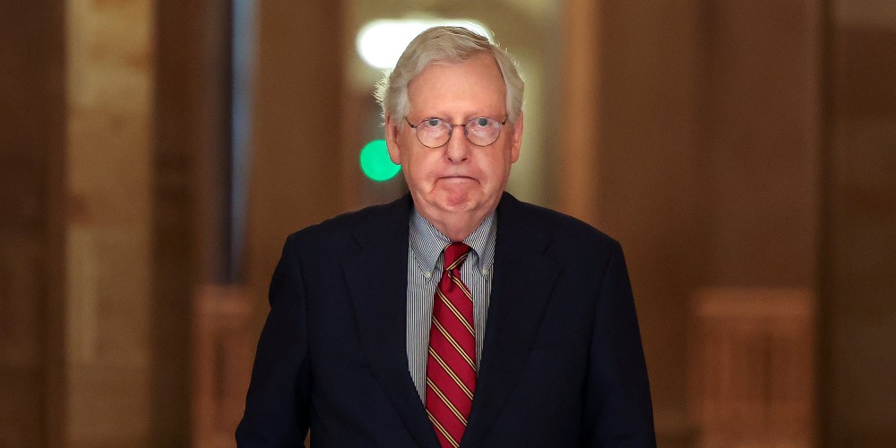 Image: Senate Minority Leader Mitch McConnell walks to the Senate floor on May 17, 2021.