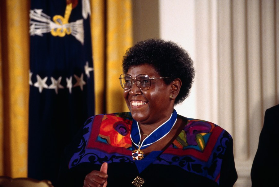 Image: Former Congresswomen Barbara Jordan smiles with a 