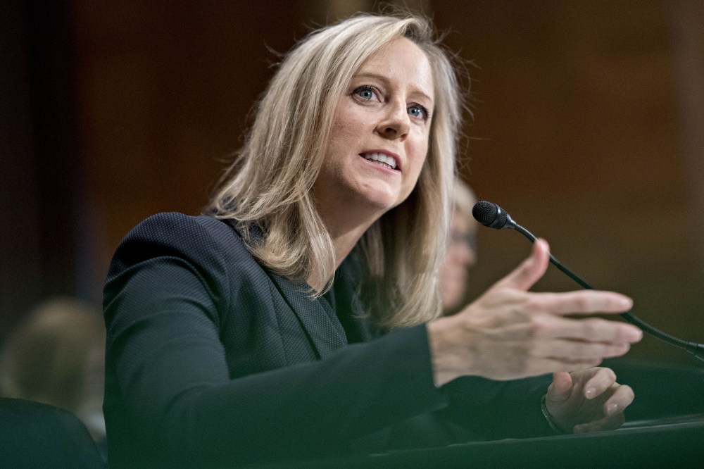 Image: Kathy Kraninger speaks during a Senate Banking Committee confirmation hearing in Washington on July 19, 2018.