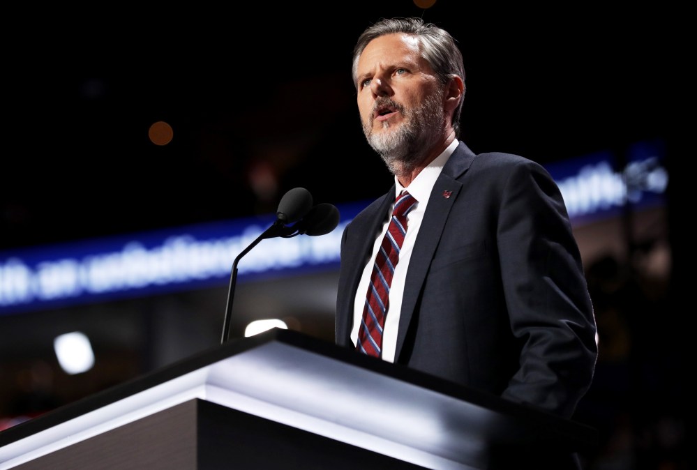 Image: Jerry Falwell Jr. speaks at the Republican National Convention in Ohio on July 21, 2016.
