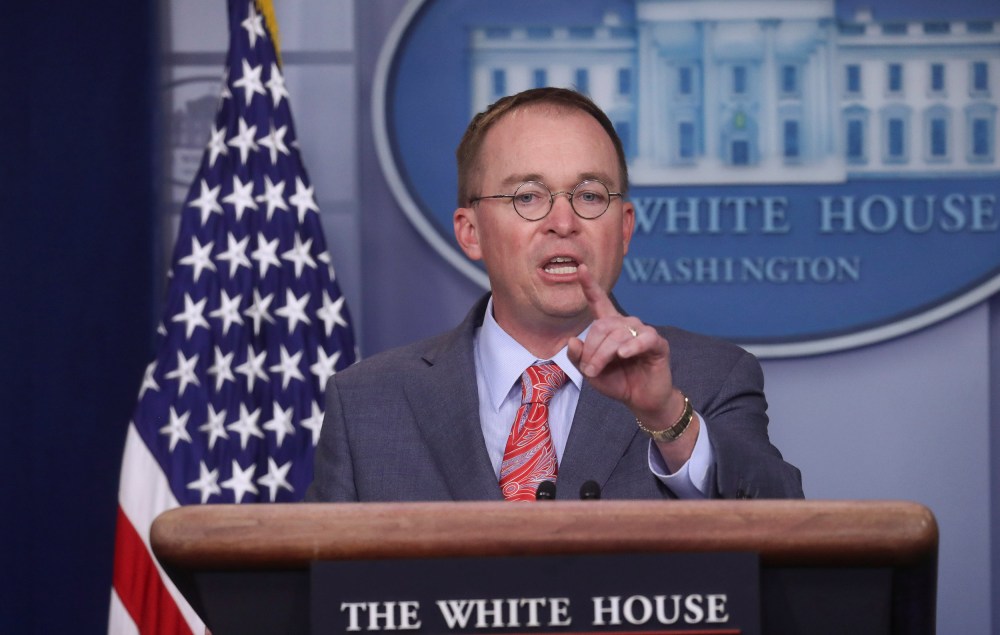 Image: AActing White House Chief of Staff Mick Mulvaney takes questions during a news briefing at the White House