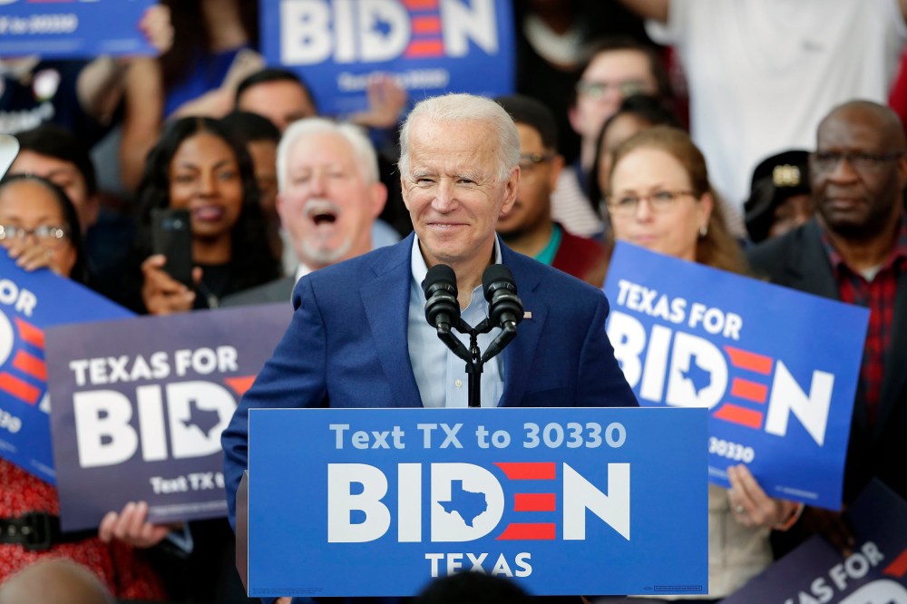 Image: Democratic presidential candidate former Vice President Joe Biden speaks during a campaign rally Monday, March 2, 2020, at Texas Southern University in Houston.