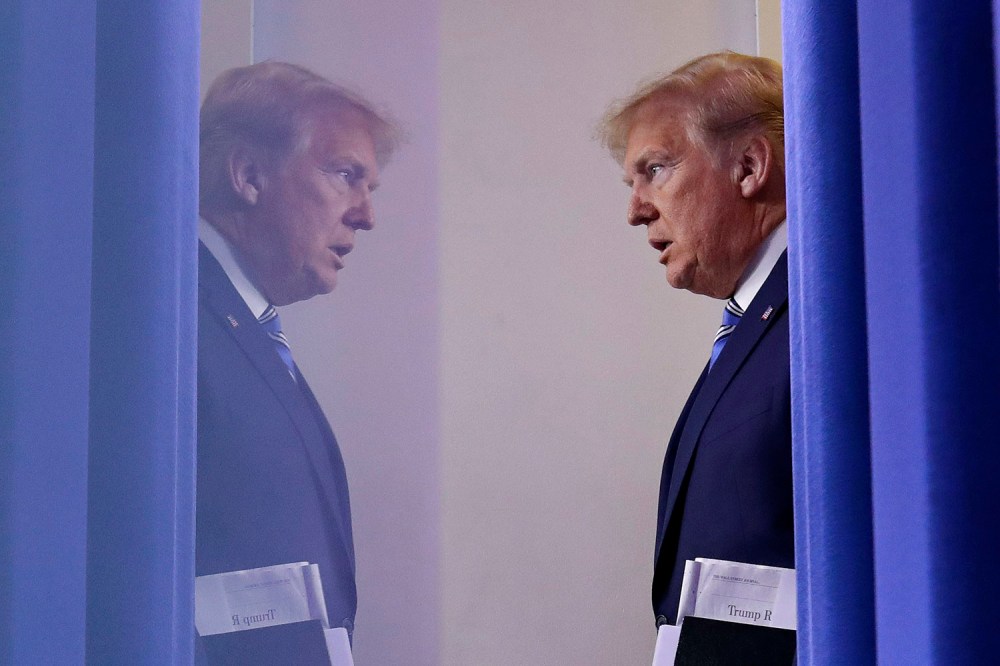 Image: President Donald Trump arrives to speak at a coronavirus task force briefing at the White House