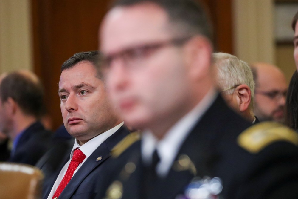 Lt Colonel Vindman testifies at House Intelligence Committee hearing on Trump impeachment inquiry on Capitol Hill in Washington