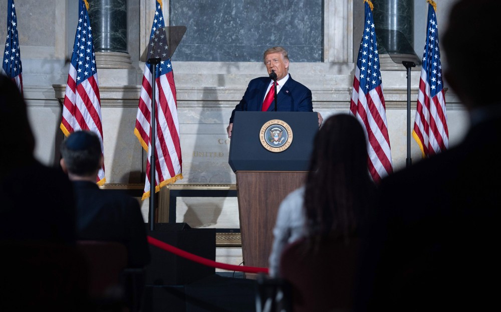 Image: President Donald Trump speaks during the White House Conference on American History at the National Archives in Washington
