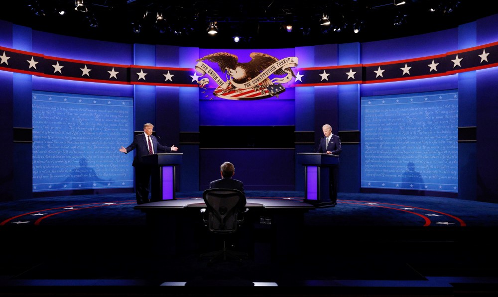 Image: U.S. President Donald Trump and Democratic presidential nominee Joe Biden participate in their first 2020 presidential campaign debate in Cleveland