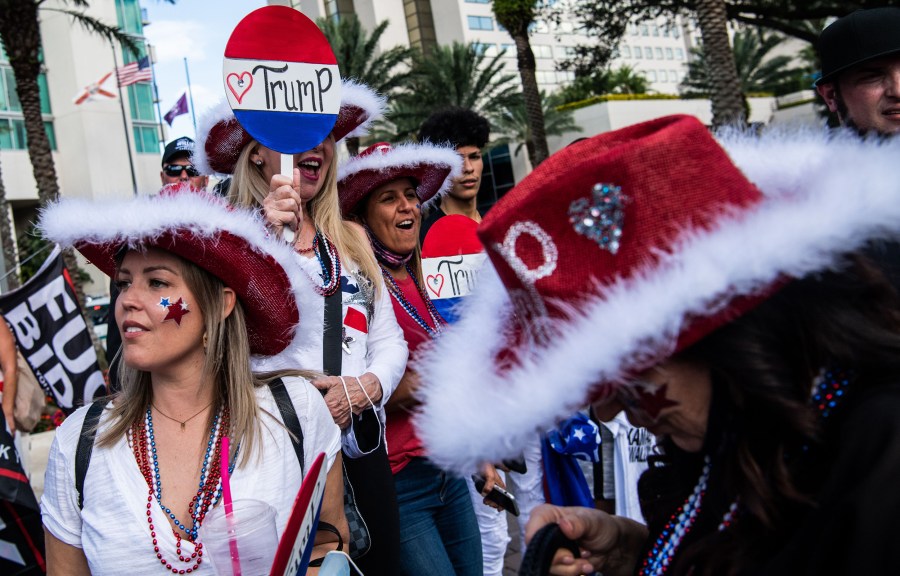 Image: Trump supporters cheering outside of a hotel where the Conservative Political Action Conference 2021 (CPAC) is being held in Orlando, Florida