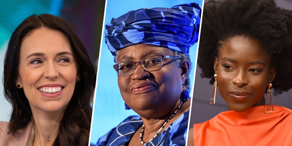 New Zealand Prime Minister Jacinda Ardern, World Trade Organization leader Ngozi Okonjo-Iweala, poet Amanda Gorman.