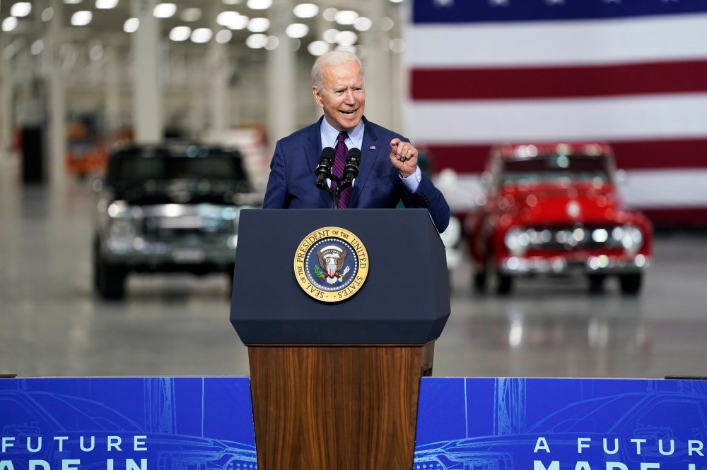 President Joe Biden speaks after a tour of the Ford Rouge EV Center on May 18, 2021, in Dearborn, Mich.