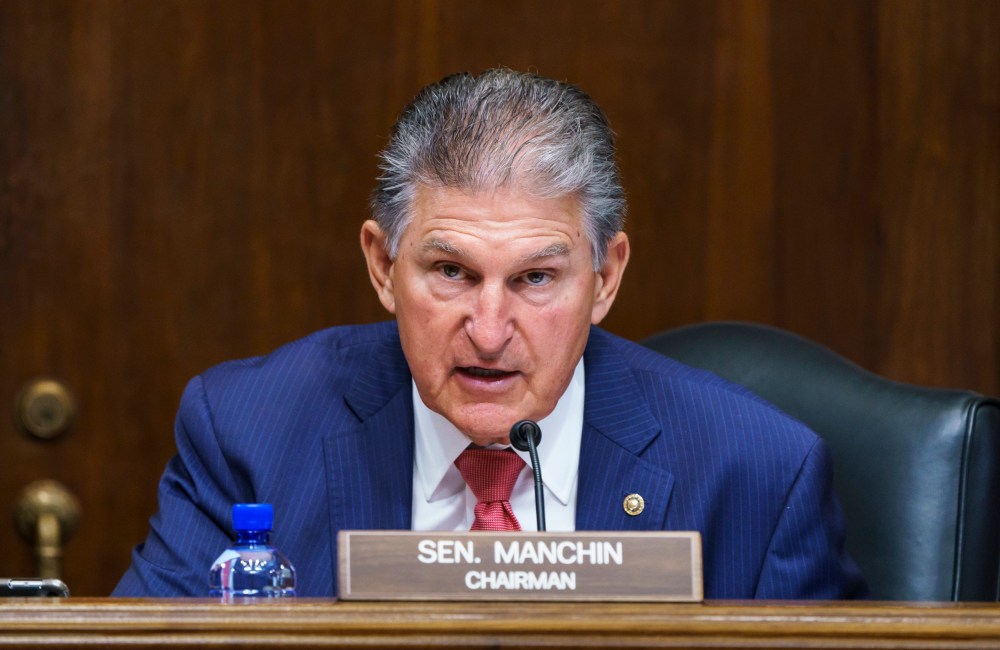 Sen. Joe Manchin, D-W.Va., presides over a confirmation hearing for presidential appointments on Capitol Hill on May 18, 2021.
