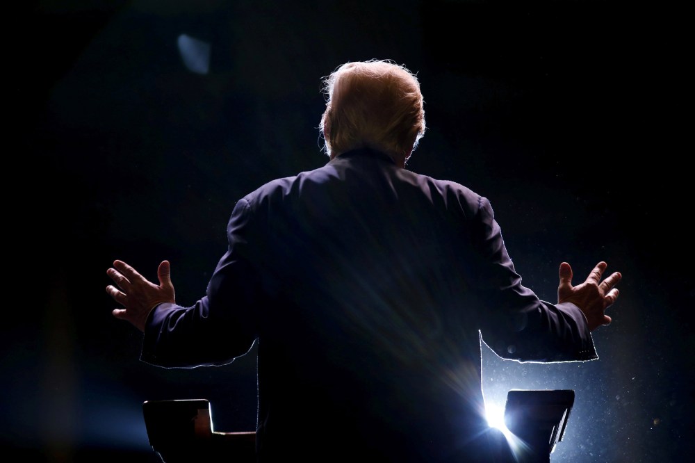 Image: Republican presidential candidate Donald Trump addresses a Trump for President campaign rally in Macon, Ga.