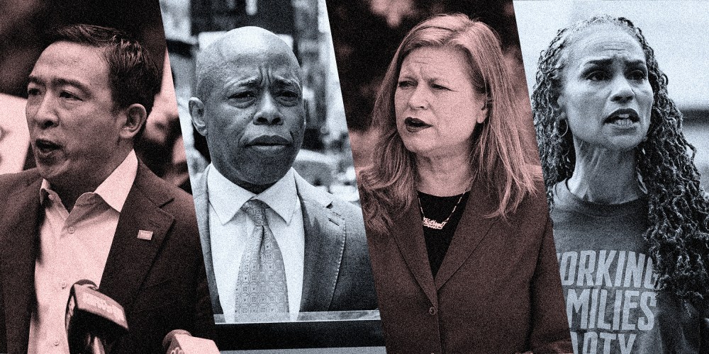 Photo Collage: Andrew Yang, Eric Adams, Kathryn Garcia and Maya Wiley.