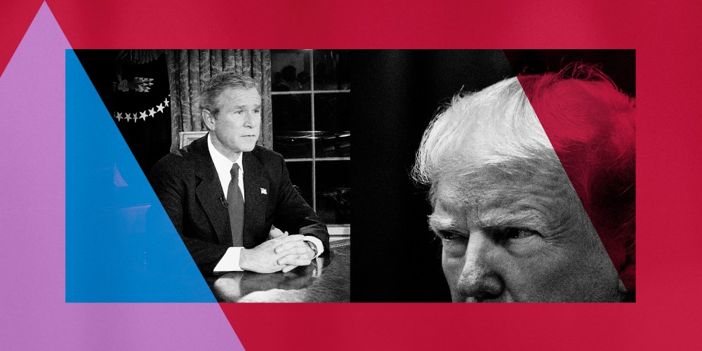 Illustration of former Presidents George W. Bush and Donald Trump