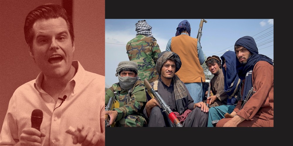 Photo illustration: Matt Gaetz; Taliban fighters.