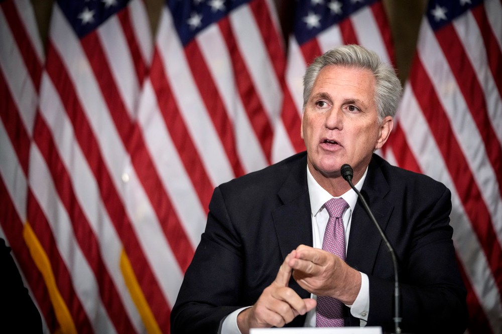 House Minority Leader Kevin McCarthy speaks during a meeting with House Republicans on Aug. 30, 2021 in Washington, DC.