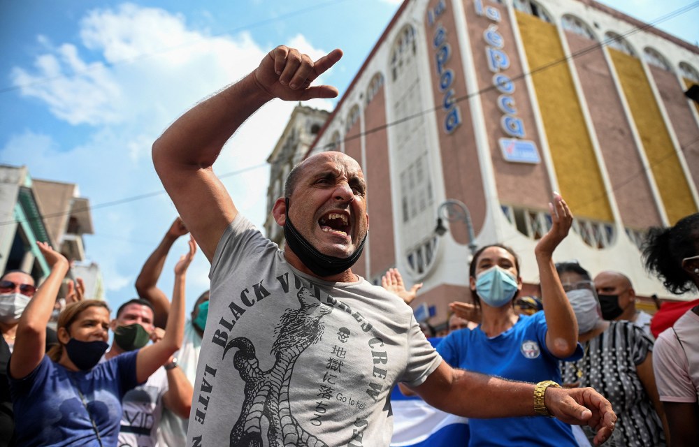 Image: Protestors in Havana.