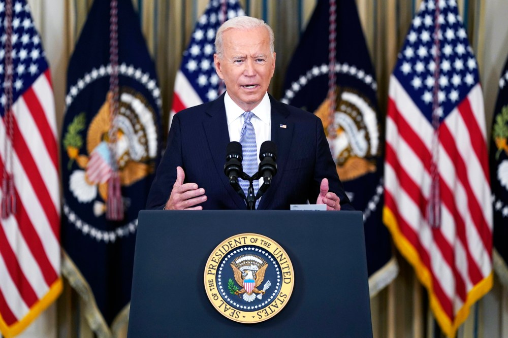 President Joe Biden speaks in the State Dining Room of the White House on Sept. 24, 2021.
