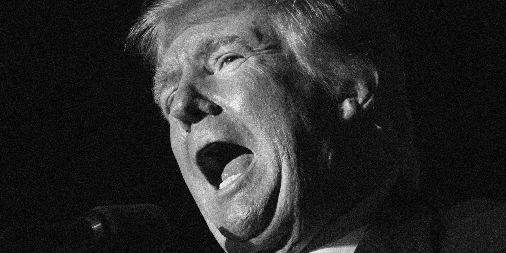 Image: Close up of Donald Trump speaking.