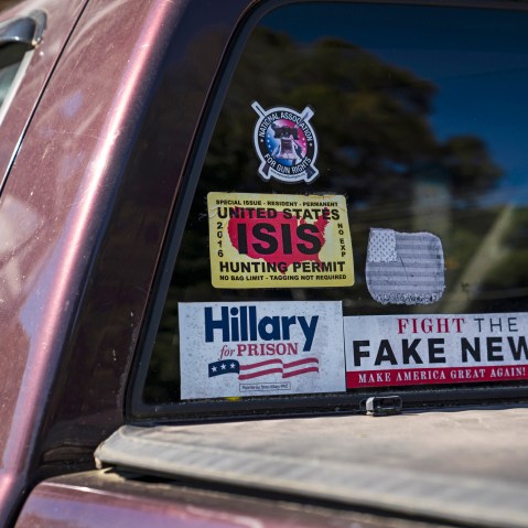 Bumper stickers on a truck in Georgia.