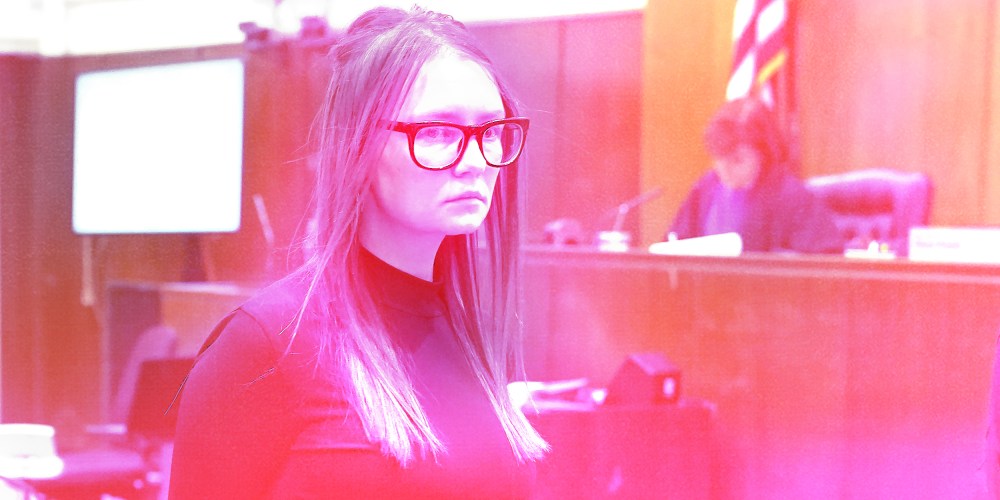 Photo illustration: Treated image of Anna Sorokin at the Manhattan Supreme Court.