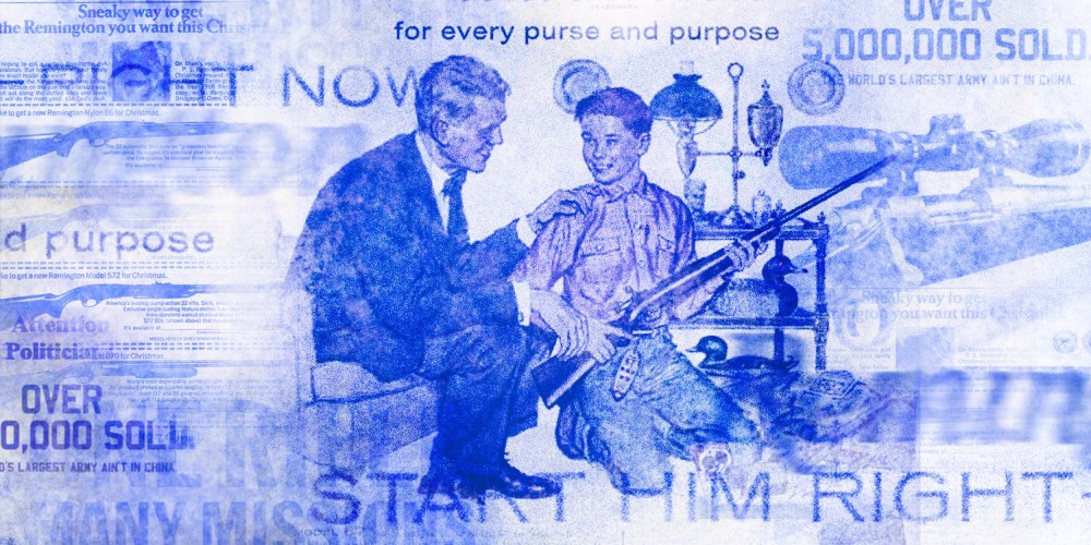 Photo Illustration: Vintage gun advertisements featuring a father and son