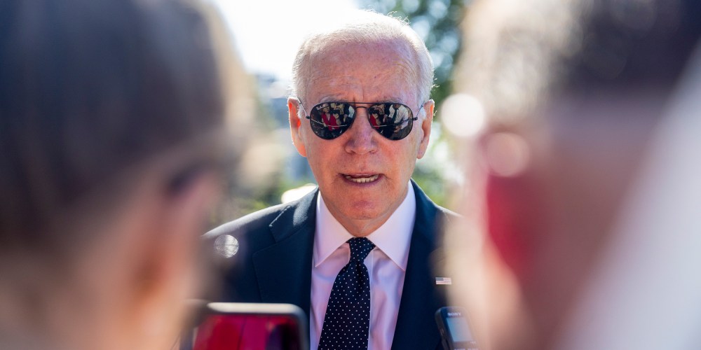 Image: Joe Biden speaks to the media on the south lawn of the White House.