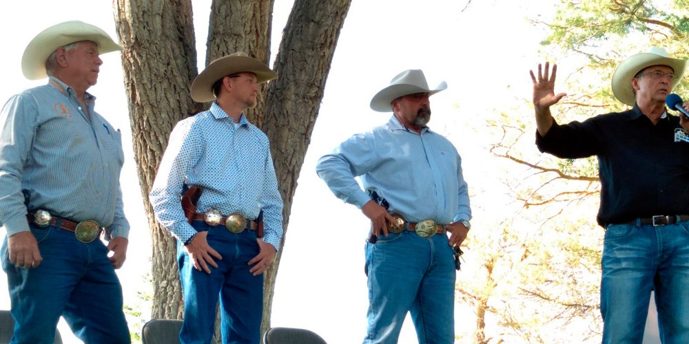 Image: Lander County Sheriff Ron Unger, Eureka County Sheriff Jesse Watts, Elko County Sheriff Aitor Narvaiza and Constitutional Sheriffs and Peace Officers Association founder Richard Mack