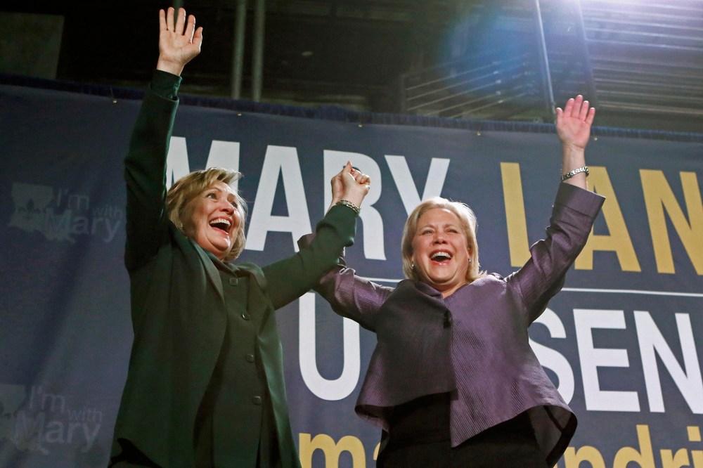 Former U.S. Secretary of State Hillary Clinton campaigns with Sen. Mary Landrieu (D-LA) in New Orleans on Nov. 1, 2014. (Jonathan Bachman/Reuters)