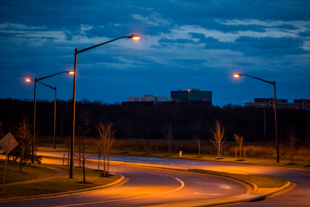 The headquarters of the National Security Administration (NSA) is seen rising above an empty street in Fort Meade, Maryland, December 22, 2013.