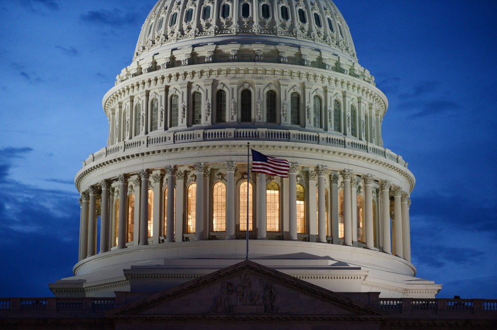 The U.S. Capitol is seen after sunset, in Washington, D.C., January 13, 2014.