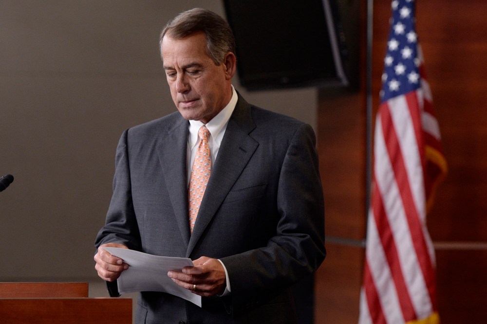 US Speaker of the House and John Boehner (R-OH) speaks on Capitol Hill in Washington DC on May 8, 2014.