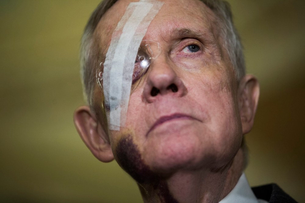 Democratic Senate Minority Leader from Nevada Harry Reid attends a press conference where he spoke about funding for the Department of Homeland Security, among other issues, in Washington, DC, on Feb. 10, 2015.