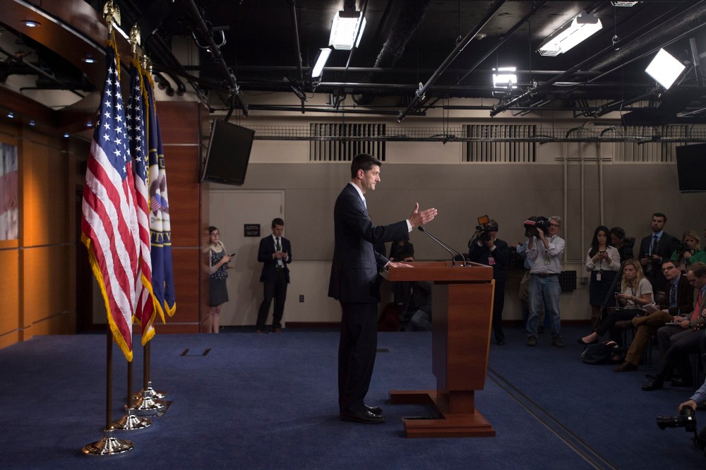 Republican Representative from Wisconsin Paul Ryan holds a news conference on Capitol Hill, in Washington, D.C., on Oct. 20, 2015. (Photo by Michael Reynolds/EPA)