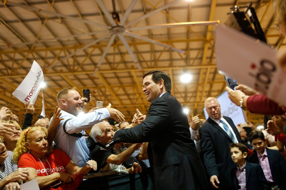 Republican 2016 US presidential candidate Sena. Marco Rubio arrives at his Super Tuesday primary election night rally at Tropical Park in Miami, Fla. on March 1, 2016. (Photo by Brian Blanco/EPA)