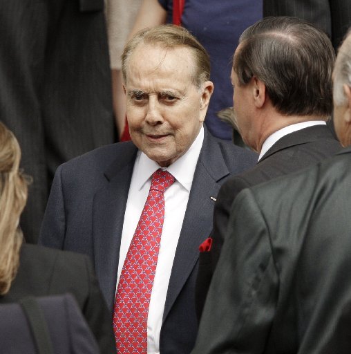 File Photo: Former Sen. Bob Dole, R-Kan., leaves the memorial service for Jack Kemp at National Cathedral in Washington, Friday, May 8, 2009.  (Photo by: J. Scott ApplewhiteAP Photo)