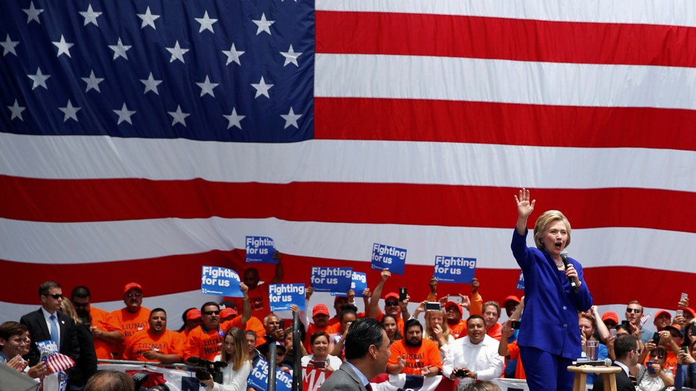 Democratic presidential candidate Hillary Clinton speaks at a campaign rally in Lynwood, Los Angeles, Calif., June 6, 2016. (Photo by Lucy Nicholson/Reuters)