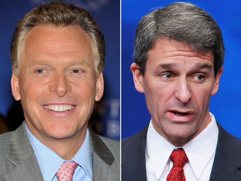 This digital composite shows file photos: (L-R) Terry McAuliffe as he attends the Clinton Global Initiative reception at The Museum of Modern Art on September 22, 2010 in New York City. (Photo by Joe Corrigan/Getty Images) Ken Cuccinelli at the 39th...