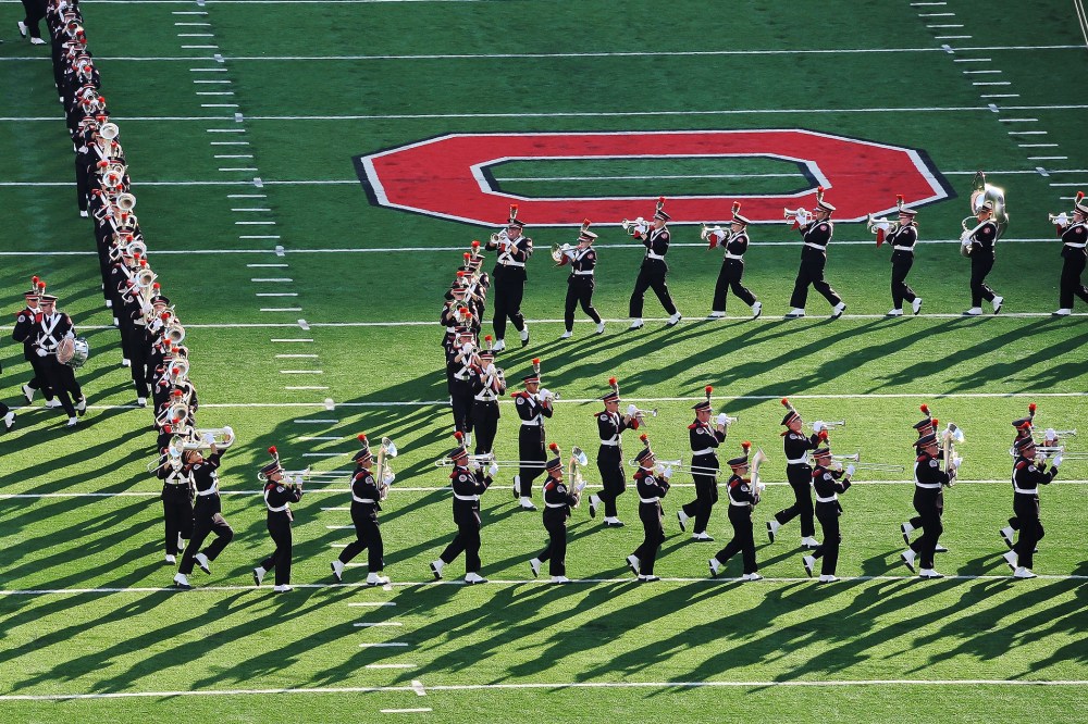 The Ohio State Marching Band performs.