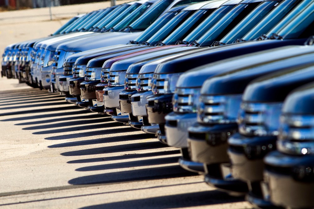 2011 Ford Motor Co. Flex sport utility vehicles (SUV) sit on display at the Capital Ford dealership in Raleigh, N.C. on Feb. 26, 2011. (Photo by Jim R. Bounds/Bloomberg/Getty)