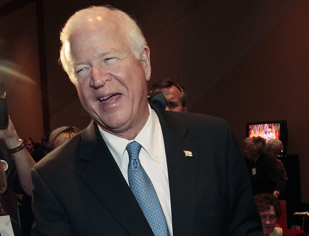 U.S. Sen. Saxby Chambliss (R-GA)  talks with supporters at the Republican Victory Celebration on December 2, 2008 in Atlanta, Georgia.  (Photo by Dave Martin/Getty Images)