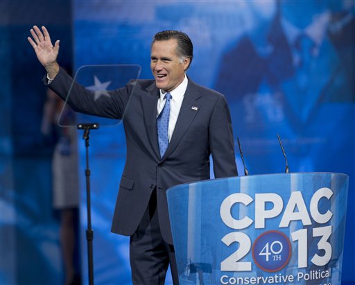 Mitt Romney implicitly praised the CPAC-snubbed Chris Christie in his speech today. (AP Photo/Manuel Balce Ceneta)