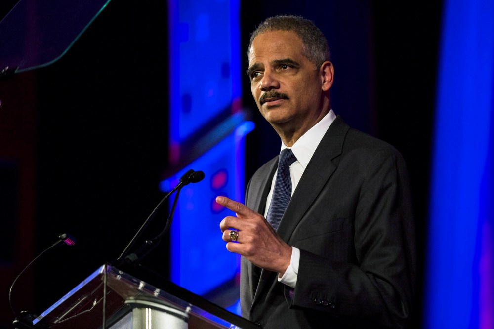 Attorney General Eric Holder speaks during the Human Rights Campaign's 13th annual Greater New York Gala in New York City, February 8, 2014.