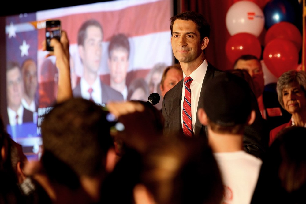 Republican Tom Cotton speaks after the results of the midterm elections in North Little Rock, Ark. on Nov. 4, 2014.