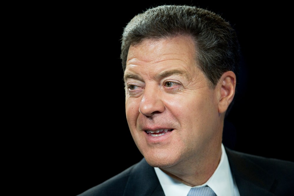 Sam Brownback, governor of Kansas, speaks during a Bloomberg Television interview, Aug. 28, 2012.
