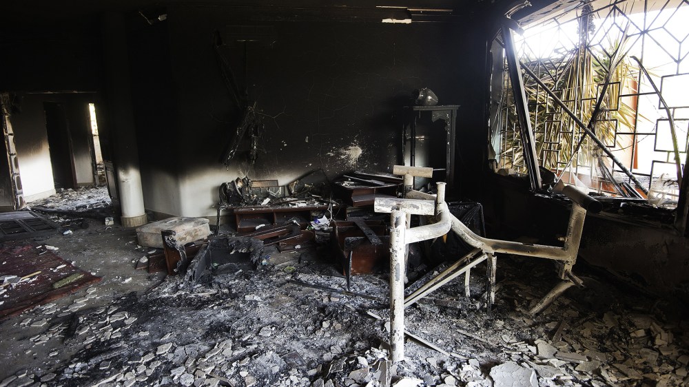 A picture shows the interior of the burnt US consulate building in the eastern Libyan city of Benghazi on Sept. 13, 2012. (Photo by Gianluigi Guercia/AFP/Getty)