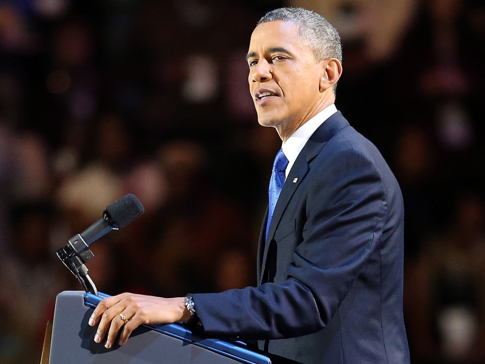 U.S. President Barack Obama delivers his victory speech after being reelected for a second term at McCormick Place November 6, 2012 in Chicago, Illinois. Obama won reelection against Republican candidate, former Massachusetts Governor Mitt Romney.  ...