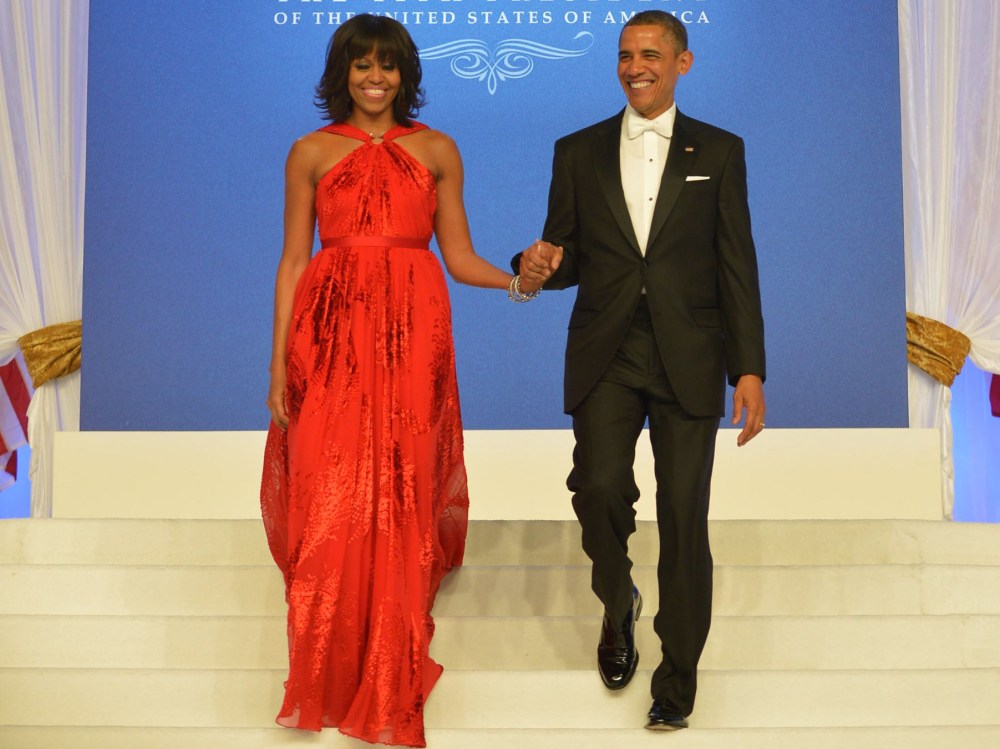US President Barack Obama and First Lady Michelle Obama attend the Inaugural Ball at the Walter E. Washington Convention Center on January 21, 2013 in Washington, DC.  (Photo by MANDEL NGAN/AFP/Getty Images)
