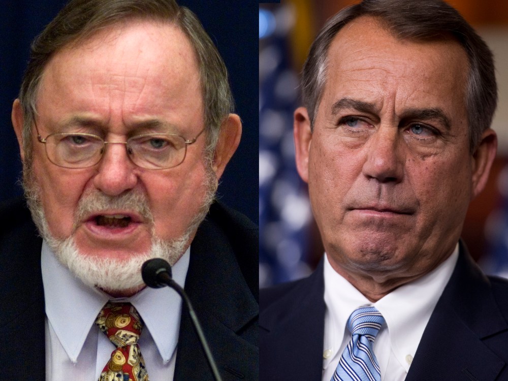 This composite shows images: (L-R) File Photo: Rep. Don Young, R-Alaska, is seen during the House Transportation and Infrastructure Subcommittee on June 24, 2009. (Photo by Scott J. Ferrell/Congressional Quarterly/Getty Images, File) Speaker John...