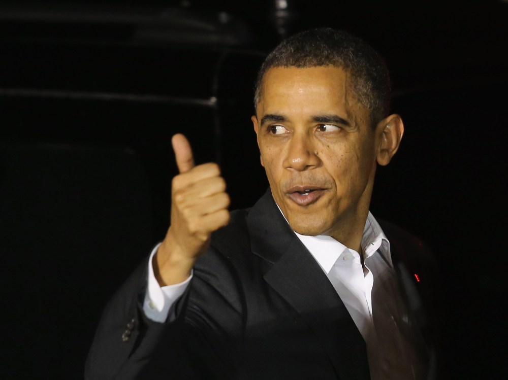 President Barack Obama arrives at Palm Beach International Airport on February 15, 2013 in West Palm Beach, Florida. President Obama plans to spend the Presidents Day holiday weekend in the area. (Photo by Joe Raedle/Getty Images)