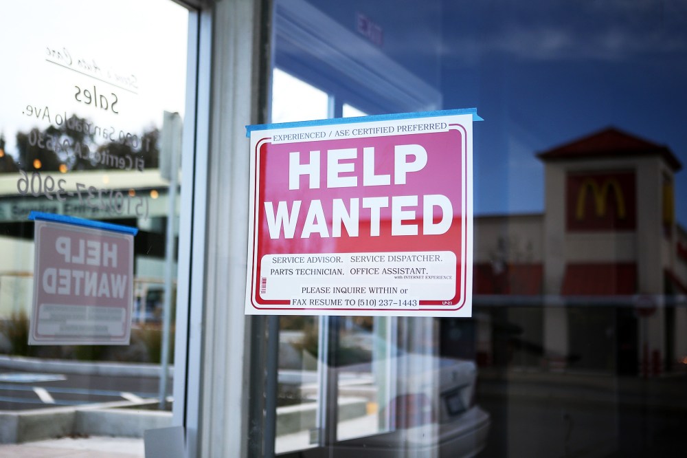 A "Help Wanted" sign is posted in the window of an automotive service shop on March 8, 2013 in El Cerrito, California.